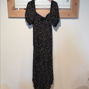 miami Black Maxi Dress with Cream Dot Print
